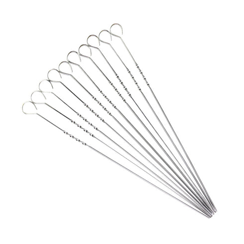 38CM Set of 10 Stainless Steel BBQ Grill Flat Skewer